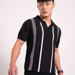 People By Pantaloons Black Cotton Regular Fit Striped Polo T-Shirt-picture-41