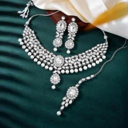 Peora Kundan Pearl Choker Necklace with Earrings Set-image-76