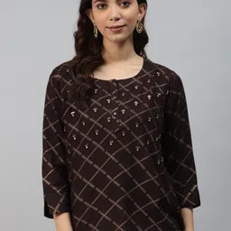 Jyoti Women Checked Embroidered Regular Ethnic Top-image-25