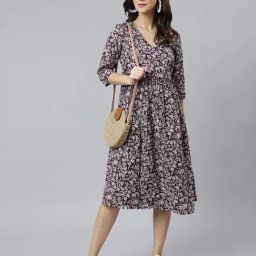 Janasya Wine Printed Casual Dress-picture-22