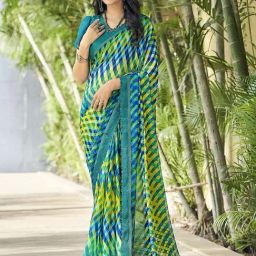 Saree Mall Blue & Green Printed Saree With Unstitched Blouse-image-65