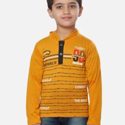 Fourfolds Kids Mustard Printed Regular Fit T-Shirt-41