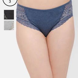 Clovia Multi Pack Of 3 Cotton Spandex Medium Waist Outer Elastic Hipster Panty-picture-43