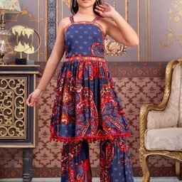BAESD Girls Ethnic Motifs Printed Square Neck A Line Pleated Kurta With Sharara-image-24