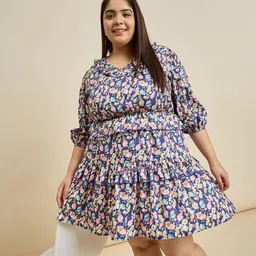 ANJIR Women Plus Size Floral Printed Ruffles Fit & Flare Dress-1