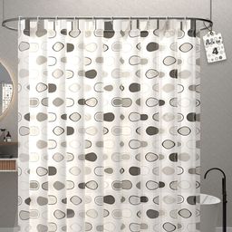 Aura 4-Pcs Grey & White Printed Waterproof ShowerCurtainWithHooks-4