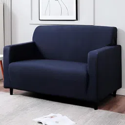 HOKIPO Blue Elastic Stretchable 2 Seater Sofa Cover With Arms-image-80