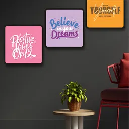 Aura Pink & Purple 3 Pieces Motivational Quotes Wood Wall Art-28