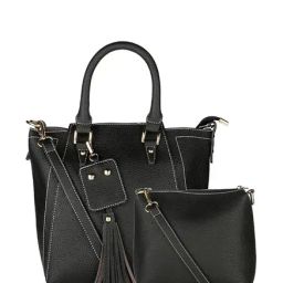 Gio Collection Black Stitched Handbag with Pouch-image-54