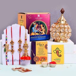 CraftVatika 7-Pcs Rakhi With Showpiece &Tilak With GreetingCard-58