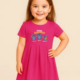 YK Disney Girls Lilo & Stitch Printed Cotton Fit & Flare Dress-picture-38