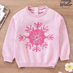 Babyoye Full Sleeves Cotton Pullovers Snowflake Embroidery - Pink-image-88