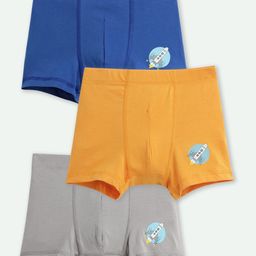 Mackly Boys Pack Of 3 Space Rocket Printed Boxers - Royal Blue Orange & Grey-image-15
