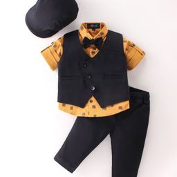 Robo Fry Cotton Lycra Full Sleeves Three Piece Party Suits With Cap Solid Colour - Yellow & Black-picture-25