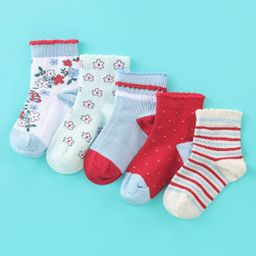 Mustang Cotton Ankle Length Floral Design Socks Pack of 5 - Multicolour-image-40