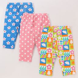 Babyhug Cotton Single Jersey Knit Three Fourth Length Leggings Butterfly Print Pack of 3 - Multicolor-image-80