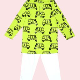 Be Awara Full Sleeves Auto Rickshaw Printed   Kurta With Pyjama Set - Green-image-34