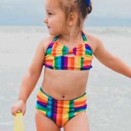 Bubble Berry Halter Neck Striped 2 Piece Swimsuit - Multi Colour-image-82