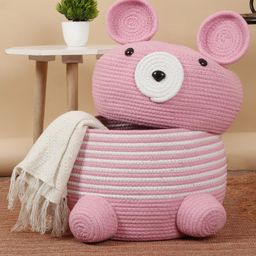 FABINALIV Pink Cartoon Design Cotton Multi Purpose Organiser with Lid-image-31