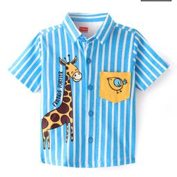 Babyhug Cotton Knit  Half Sleeves Striped Shirt with Giraffe Print - Blue-image-91