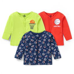Doodle Poodle 100% Cotton Single Jersey Knit Jhabla Text Print Pack of 3 - Green Navy Blue & Red-image-98
