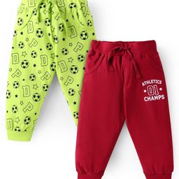 Doodle Poodle Cotton Knit Full Length Lounge Pants Sports Theme Print Pack of 2 - Red & Neon Green-image-15