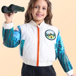 Ollington St. Woven Full Sleeves Padded Quilted Jacket With Forest Print & Patch - White-image-49