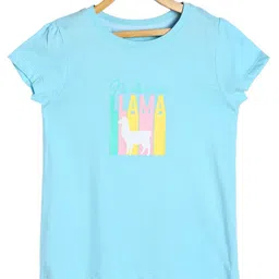 MINI KLUB Cotton Half Sleeves Lama Text Printed Top - Blue-picture-21