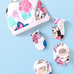 Babyhug Disney Interlock Knit Caps Mitten & Booties Set with Minnie Mouse Graphics White - Diameter 10 cm-10