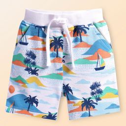 Babyhug Terry Knit Mid Thigh Shorts With Beach Print - White-image-96
