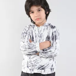 Taffykids Velvet Full Sleeves Tie Dye Hoodie - Off White & Blue-picture-38