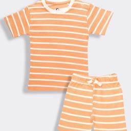 Orange Sugar 100% Cotton Knit Half Sleeves Striped Tee & Coordinating Shorts Set - Orange-picture-39