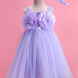 Enfance Sleeveless Flower Detailed Net Dress With Headband - Lavender-picture-0