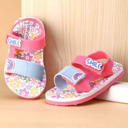 Babyoye Velcro Closure Sandals With Floral Print & Rainbow Applique - Pink & Light Blue-image-60
