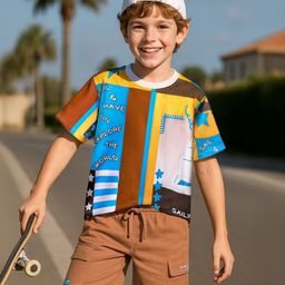 Ollington St. Cotton Half Sleeves Printed T-Shirt & Knit Shorts Set - Brown-image-68