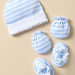Ben Benny 100% Cotton Knit Cap Mitten & Booties Set With Stripes Light Blue - Diameter 10 cm-image-91