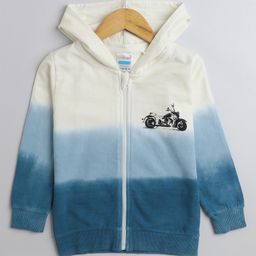 Bumzee Looper Knit Full Sleeves Bike Printed Hooded Sweatjacket - Blue & Off White-image-64