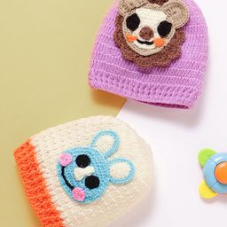 MayRa Knits Knitted Knit pack Of 2 Animals Crochet Caps - Pink & Cream-picture-29