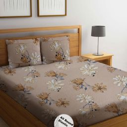 Threadwear Brown & White Printed 300 TC Queen Bedsheet Sets - 2.50m x 2.30 m-image-100