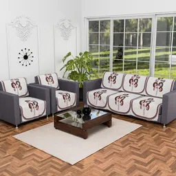 Kuber Industries Cream & Brown 10 Pieces Printed 5 Seater Velvet Sofa Covers-image-94