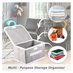 Kuber Industries Drawer Storage Box  Plain Dhakkan Storage Box For Toys  Non-Woven Clothes Organizer  Storage Box with Handle  S  M  L  Pack of 3  Gray image 4