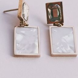 V FASHION JEWELLERY Copper-Plated Artificial Stone Studded Rectangular Shaped Drop Earring-16