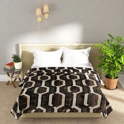 KOPA Brown & Beige Floral Microfiber AC Room 300 GSM Double Bed Blanket-image-86