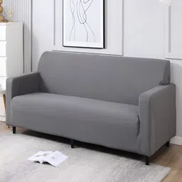 HOKIPO Grey 4 Seater Elasticated Sofa Cover With Arms-image-75