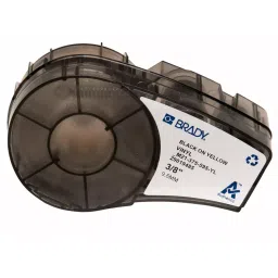 BRADY Continuous Label Roll Cartridge 3/8 inch x 21 ft Autoclavable Vinyl Black on Yellow for Outdoor, 3PXX7-16