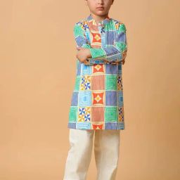 Tales & Stories Kids Multicolor Printed Full Sleeves Kurta Set-image-27