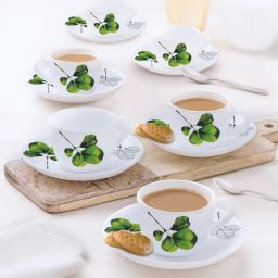 Larah by Borosil Multicolor Ceramic Opalware Cup and Saucer Set of 12 140ml image 2