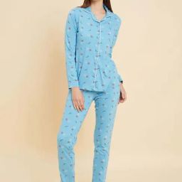 Sweet Dreams Turquoise Cotton Printed Pyjama Sets-picture-29
