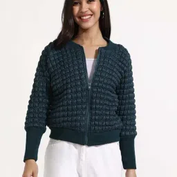 Campus Sutra Teal Regular Fit Textured Jacket-picture-16