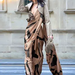 ASISA Abstract Printed Satin Saree With Blouse Piece image 2